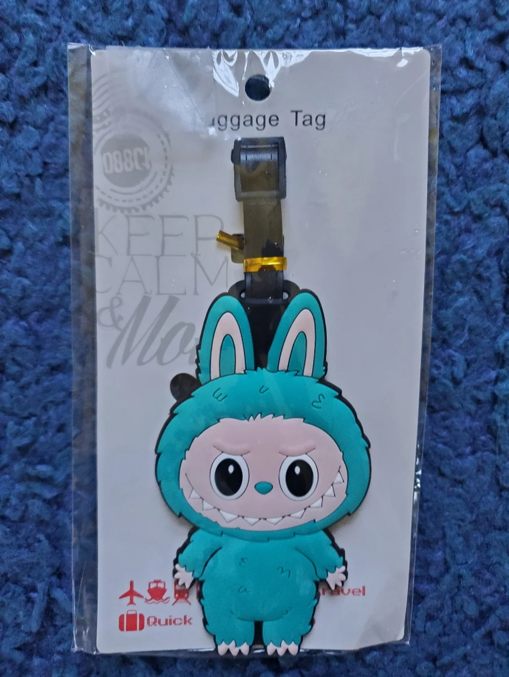 NWT Cute Teal Monster Bunny Luggage Tag Travel Accessory ID Holder